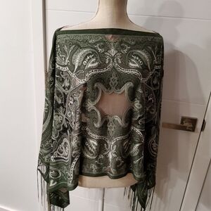 Kokomo Green Birnout Paisley Shawl Topper Cover-Up